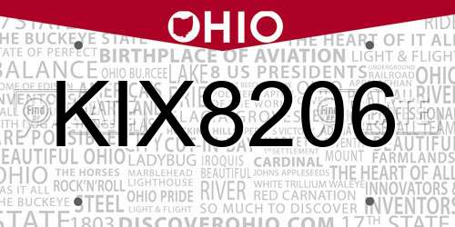 KIX8206 Ohio License Plate