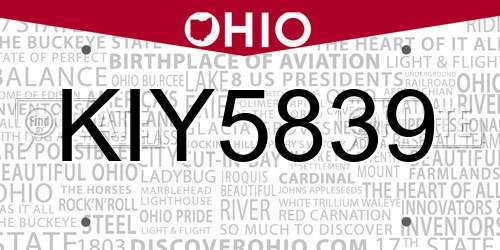 KIY5839 Ohio License Plate