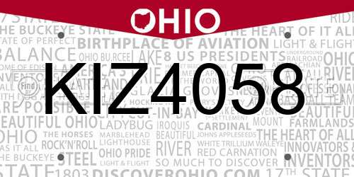 KIZ4058 Ohio License Plate