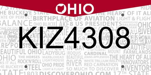 KIZ4308 Ohio License Plate