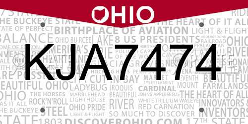 KJA7474 Ohio License Plate