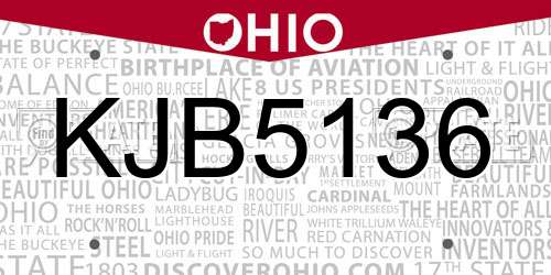 KJB5136 Ohio License Plate