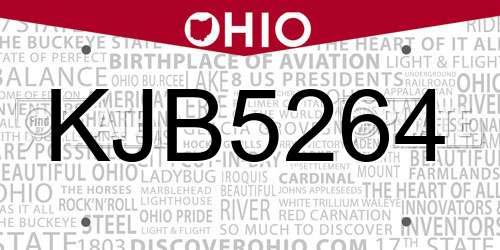 KJB5264 Ohio License Plate