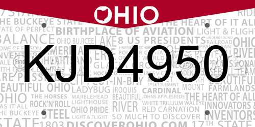 KJD4950 Ohio License Plate