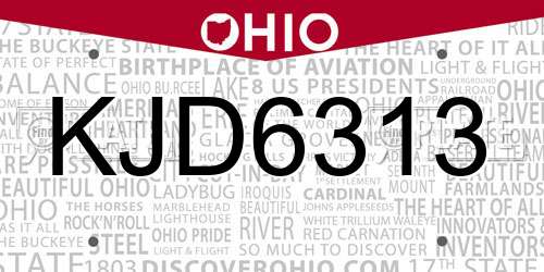 KJD6313 Ohio License Plate
