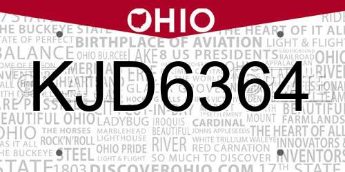 KJD6364 Ohio License Plate