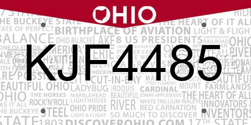 KJF4485 Ohio License Plate