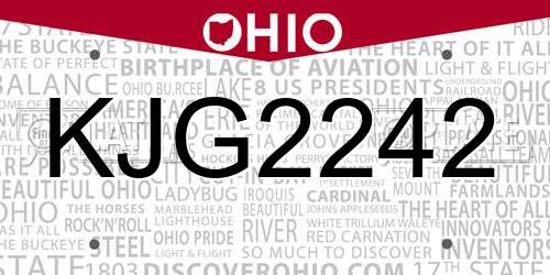 KJG2242 Ohio License Plate