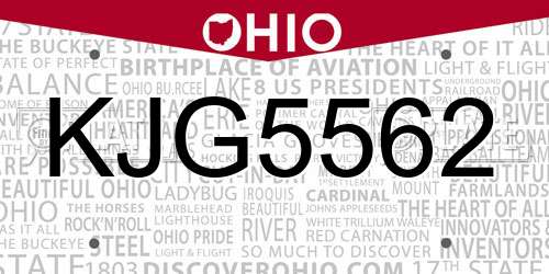 KJG5562 Ohio License Plate
