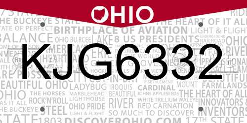 KJG6332 Ohio License Plate