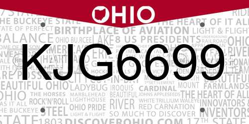 KJG6699 Ohio License Plate