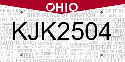 KJK2504 Ohio License Plate