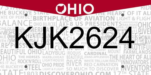 KJK2624 Ohio License Plate