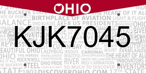 KJK7045 Ohio License Plate