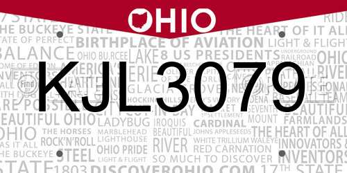 KJL3079 Ohio License Plate
