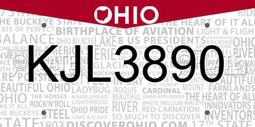 KJL3890 Ohio License Plate