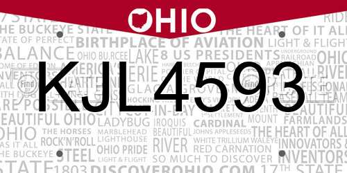 KJL4593 Ohio License Plate