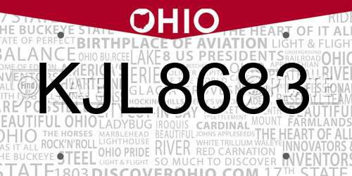 KJL8683 Ohio License Plate
