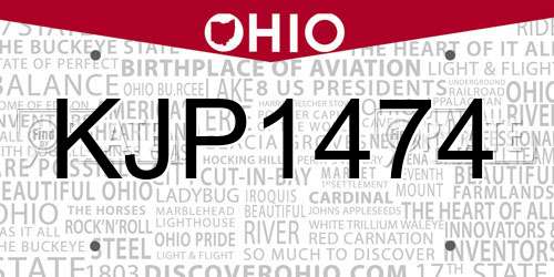 KJP1474 Ohio License Plate