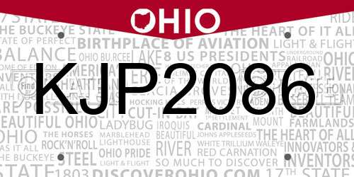KJP2086 Ohio License Plate