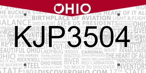 KJP3504 Ohio License Plate