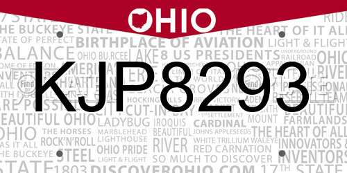 KJP8293 Ohio License Plate