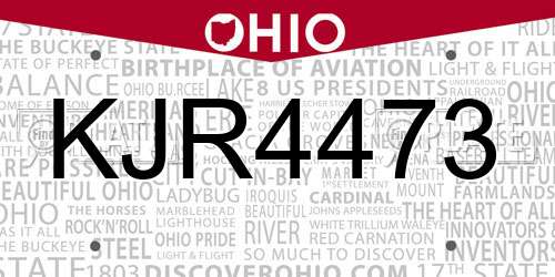KJR4473 Ohio License Plate