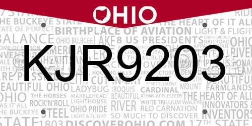 KJR9203 Ohio License Plate