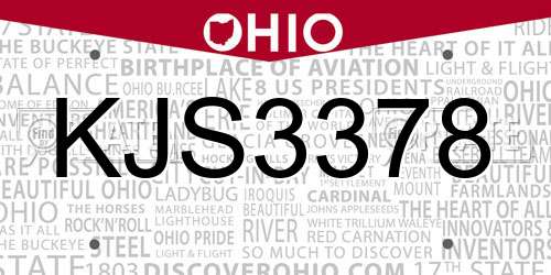 KJS3378 Ohio License Plate