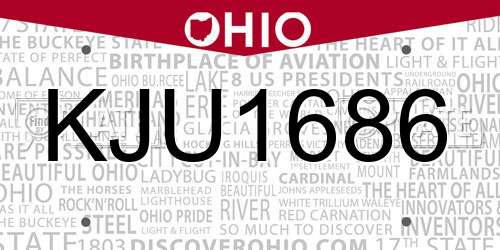KJU1686 Ohio License Plate