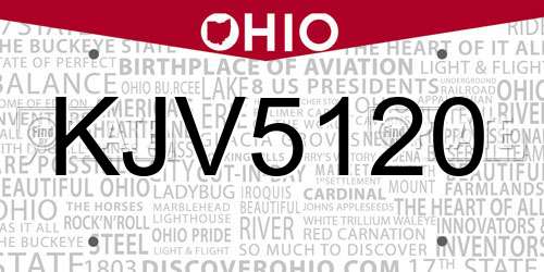 KJV5120 Ohio License Plate
