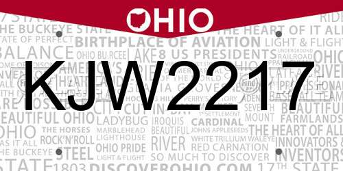 KJW2217 Ohio License Plate
