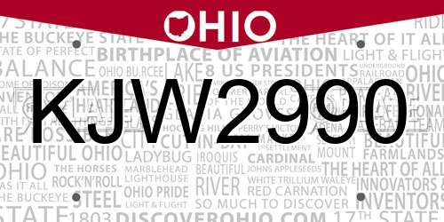 KJW2990 Ohio License Plate