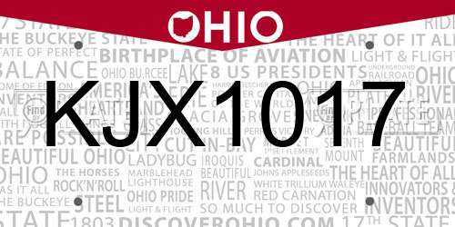 KJX1017 Ohio License Plate
