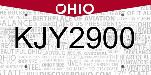 KJY2900 Ohio License Plate