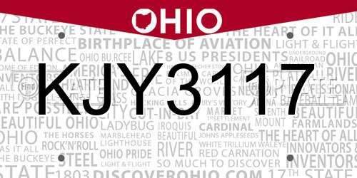 KJY3117 Ohio License Plate