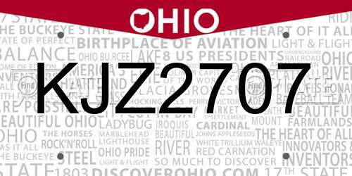 KJZ2707 Ohio License Plate