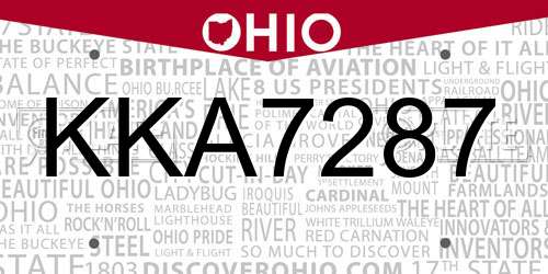 KKA7287 Ohio License Plate