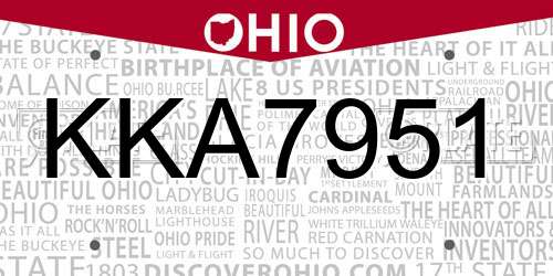 KKA7951 Ohio License Plate