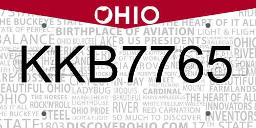 KKB7765 Ohio License Plate