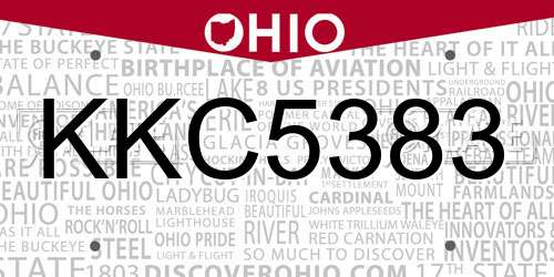 KKC5383 Ohio License Plate