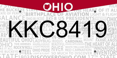 KKC8419 Ohio License Plate