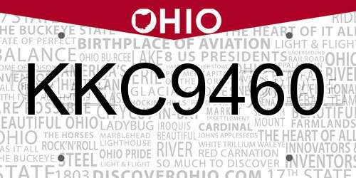 KKC9460 Ohio License Plate