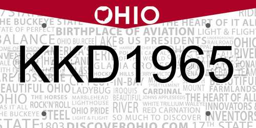 KKD1965 Ohio License Plate