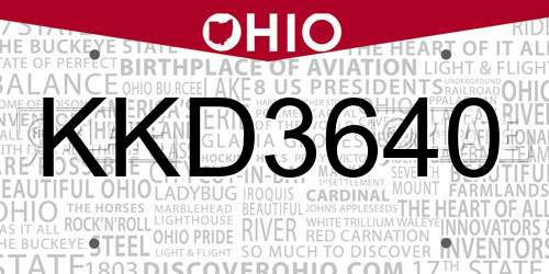 KKD3640 Ohio License Plate