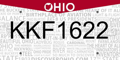 KKF1622 Ohio License Plate