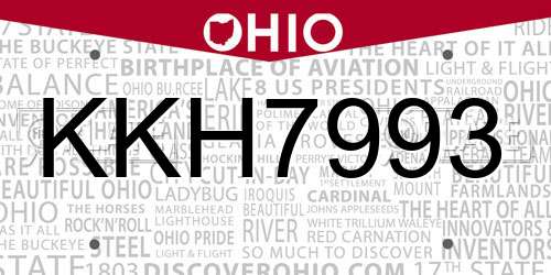KKH7993 Ohio License Plate