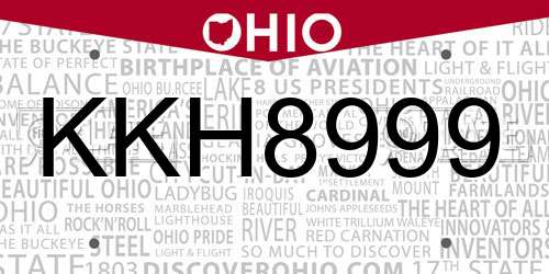 KKH8999 Ohio License Plate