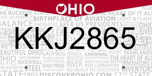 KKJ2865 Ohio License Plate