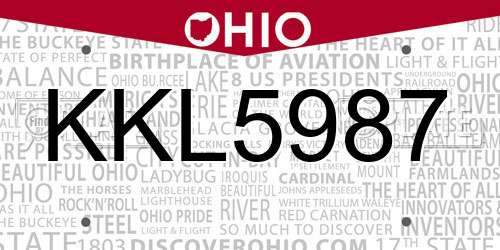 KKL5987 Ohio License Plate